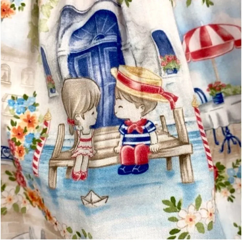 Mayoral Nautical Landscape Baby Dress Cotton Cap Sleeves Button Down Closure 12m